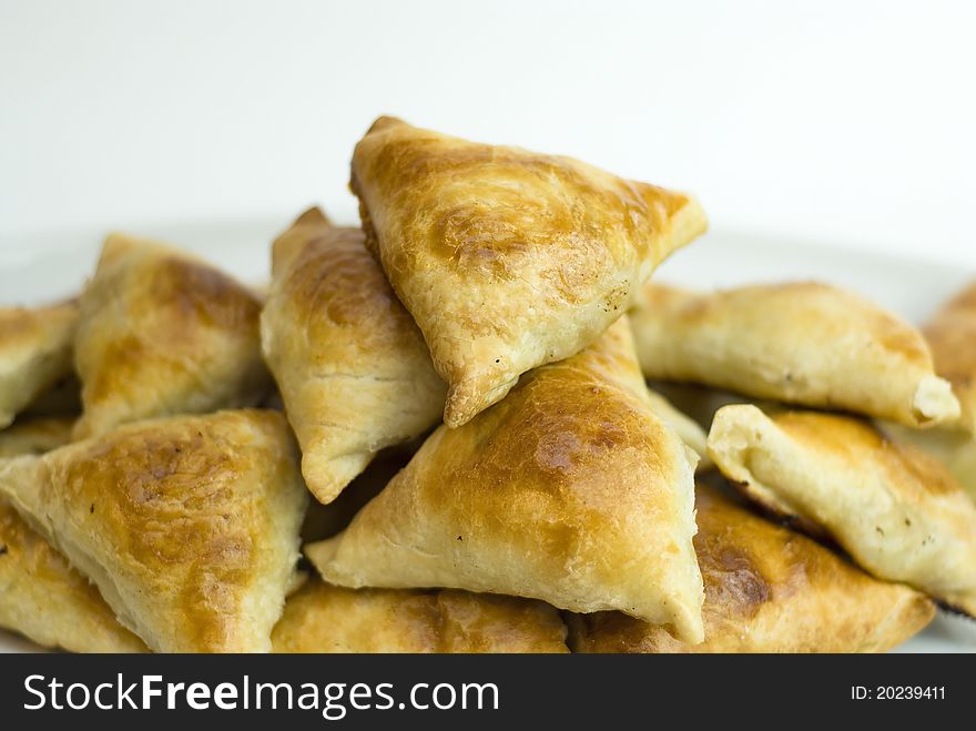 Asian pies with meat, samsa on the white background