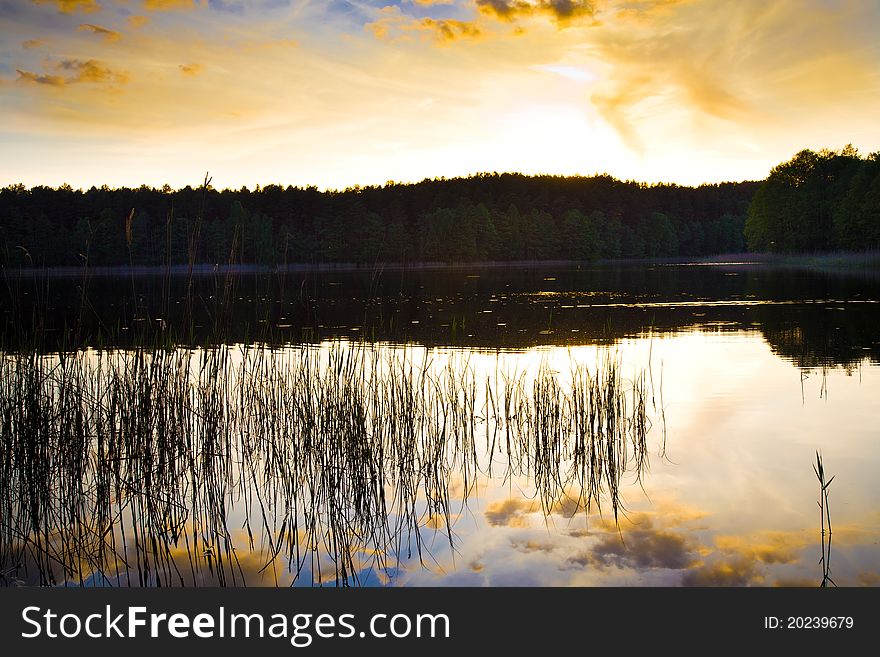 Reflection in water of the sun coming for horizon. Reflection in water of the sun coming for horizon