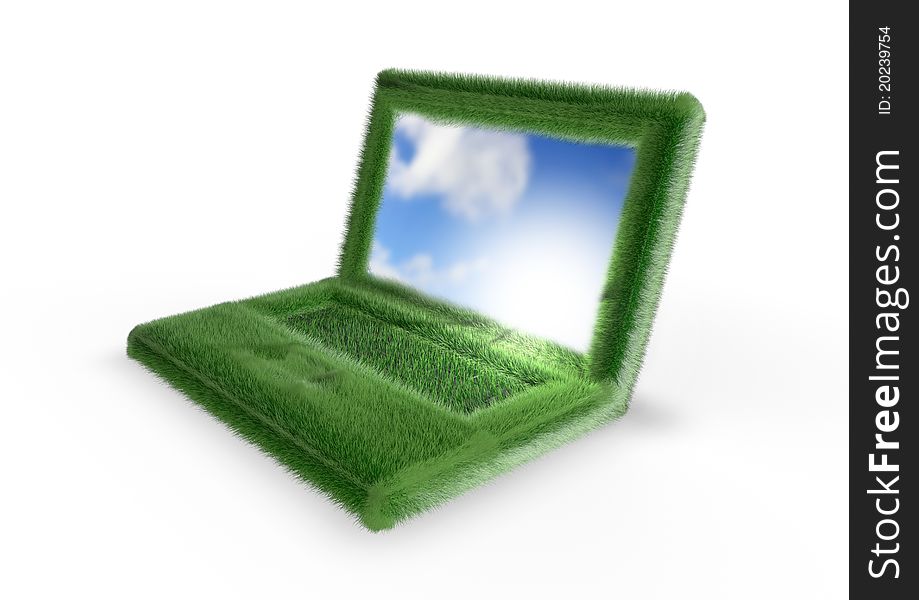 Render of a laptop made of grass. Render of a laptop made of grass