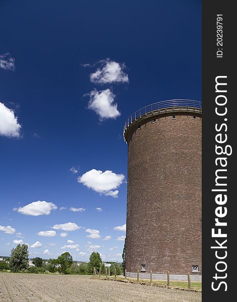 Water tower with blue sky