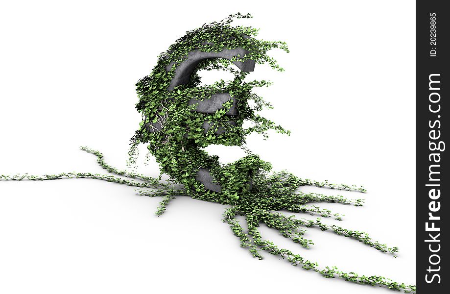 Render of a euro symbol overgrown with ivy.