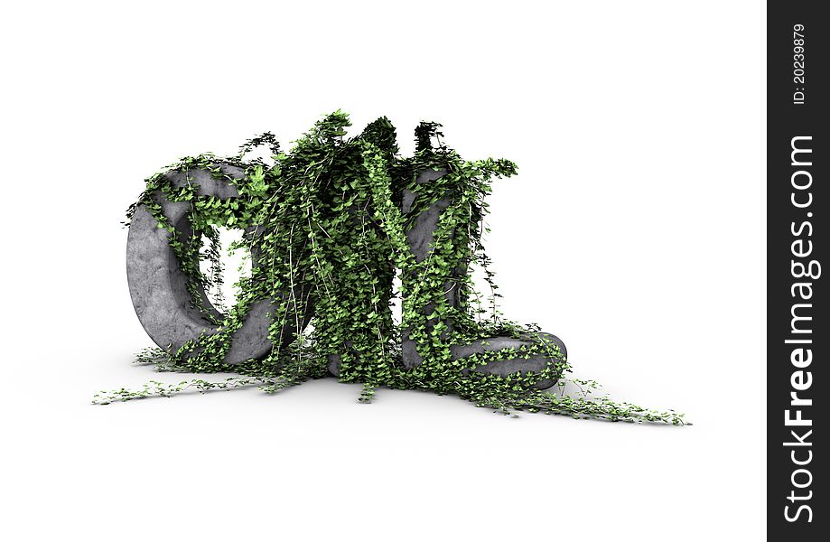 Render of oil letters overgrown with ivy, symbolizing the end of the oil industry. Render of oil letters overgrown with ivy, symbolizing the end of the oil industry.