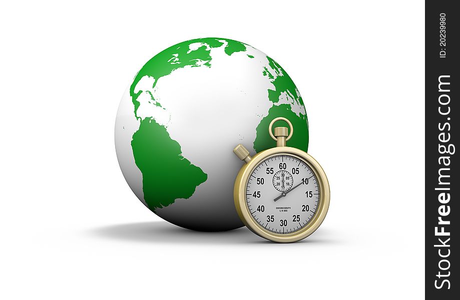 Render of our planet with a clock next to it. Render of our planet with a clock next to it.
