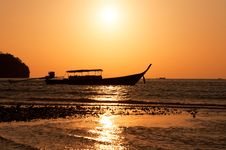 Longtail Boat And Sunset Royalty Free Stock Photography Longtail Boat And Sunset Royalty Free Stock Photography