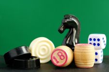 Chess, Checkers, Dice And Lotto Royalty Free Stock Images