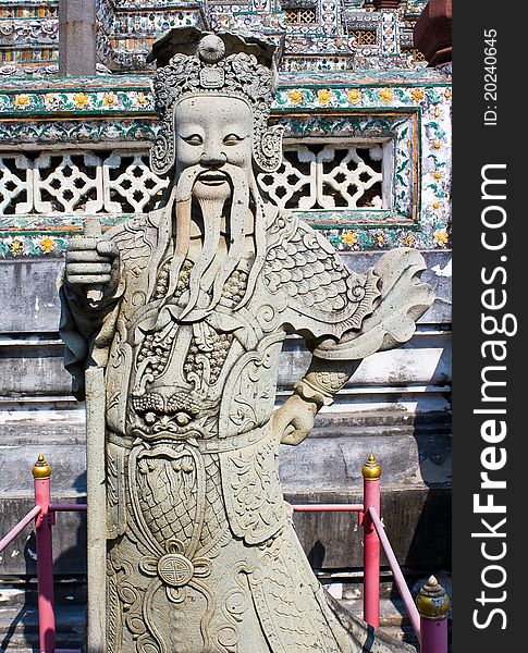 Ancient lord stone statue in Thailand Buddha temple