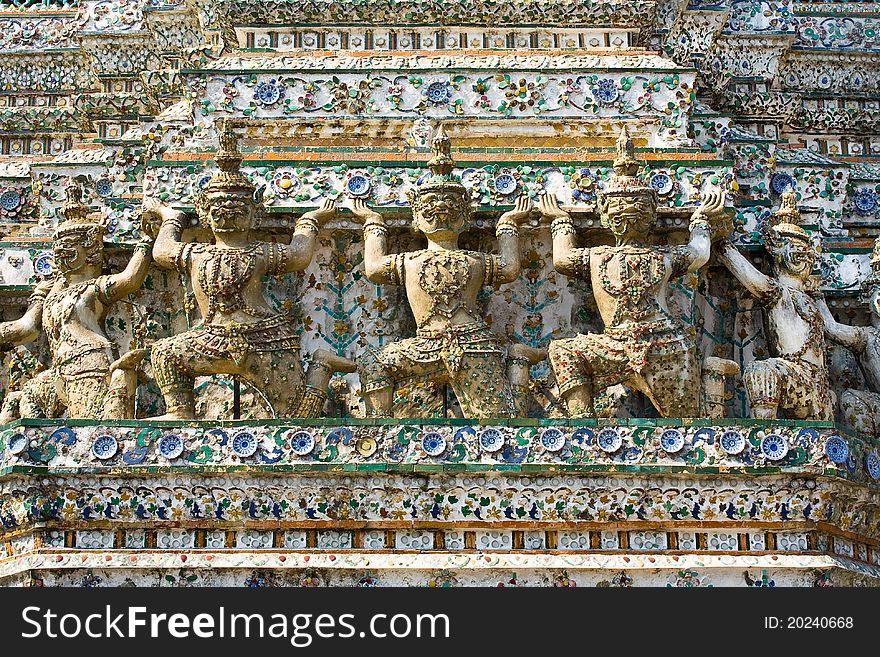 Guardian Statue (yak) At The Temple Wat Arun