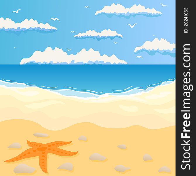 Beach and the sea in summer day. A  illustration. Beach and the sea in summer day. A  illustration