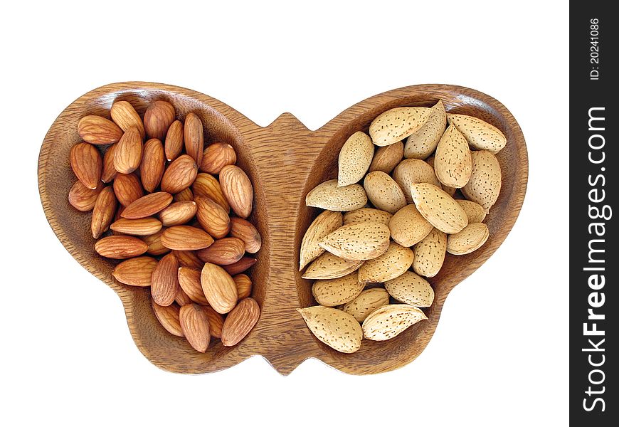Shelled and unshelled almonds nuts