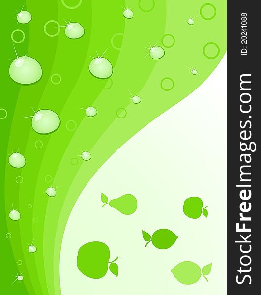 Fruit green background with water drops. A  illustration. Fruit green background with water drops. A  illustration