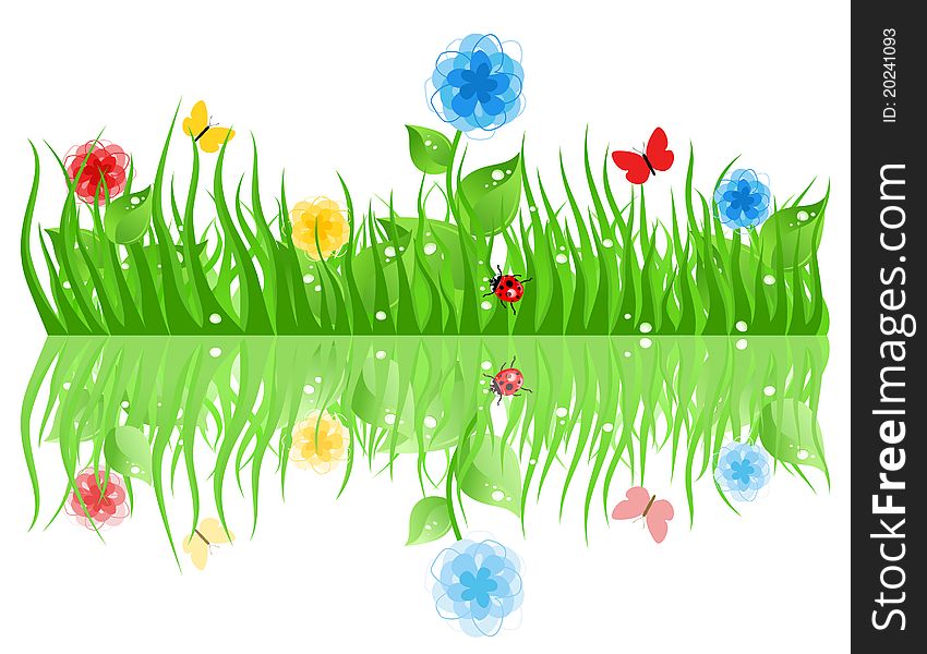 Green grass with flowers. A  illustration. Green grass with flowers. A  illustration