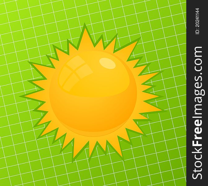 The orange sun on a green background. A illustration. The orange sun on a green background. A illustration