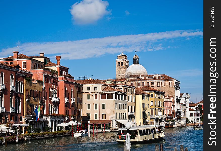 Venice 's Grand Canal with Blue sky at Venice in Italy , Europe. Venice 's Grand Canal with Blue sky at Venice in Italy , Europe