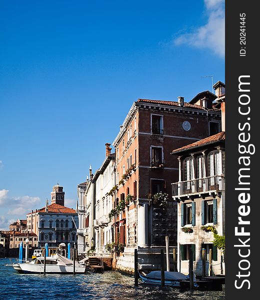 Port of Gondola boats in Venice Italy