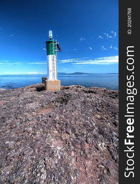 A navigation beacon on the shores of the Canadian Gulf Islands, British Columbia. A navigation beacon on the shores of the Canadian Gulf Islands, British Columbia