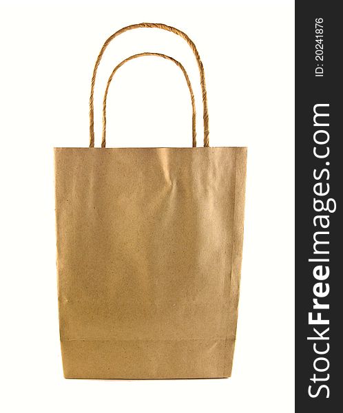Used blank brown paper bag isolated on white background. Used blank brown paper bag isolated on white background