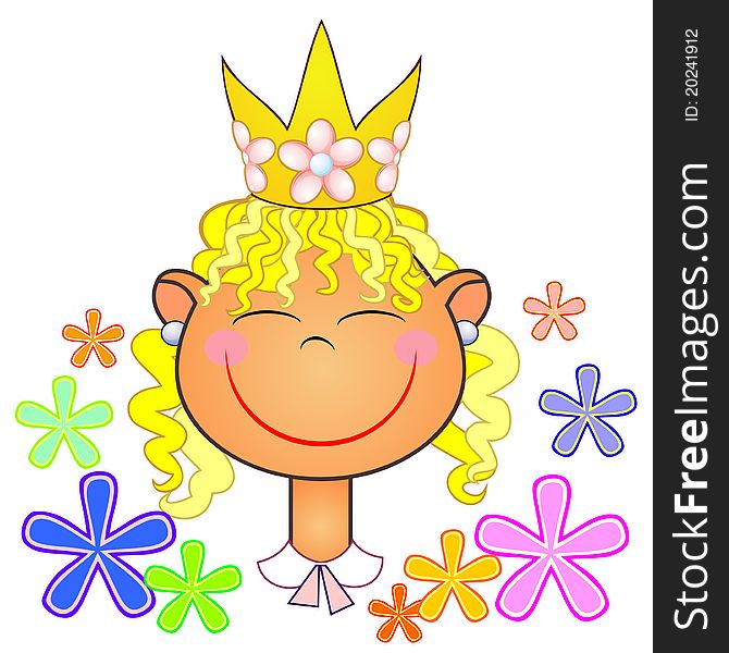 Happy little girl with flowers and crown on head. Happy little girl with flowers and crown on head