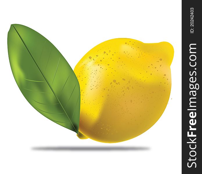 Ripe lemon with green leaf floating in the air. Ripe lemon with green leaf floating in the air