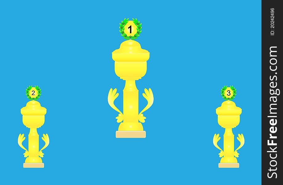 Three cups for rewarding in sports competitions