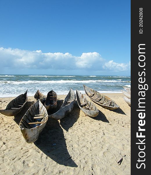 Some boats on coast of the Indian ocean-East of Madagascar. Some boats on coast of the Indian ocean-East of Madagascar