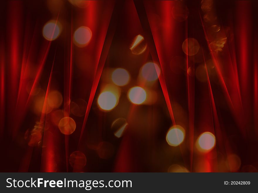 Blurred light and red silk curtains