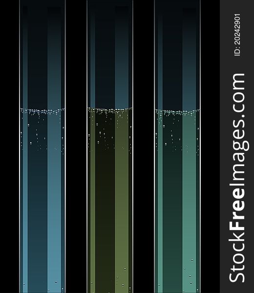 Close up image of three glass test tubes. Close up image of three glass test tubes