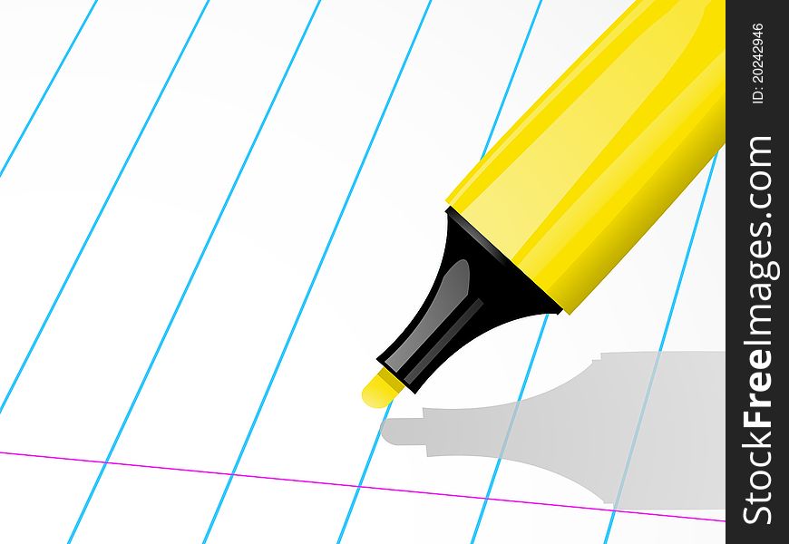 Yellow highlighter pen poised to write on a ruled sheet of paper. Yellow highlighter pen poised to write on a ruled sheet of paper