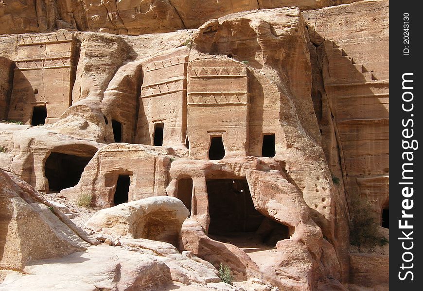 An archaeological site in Petra of the ancient historical Nabtian town. An archaeological site in Petra of the ancient historical Nabtian town