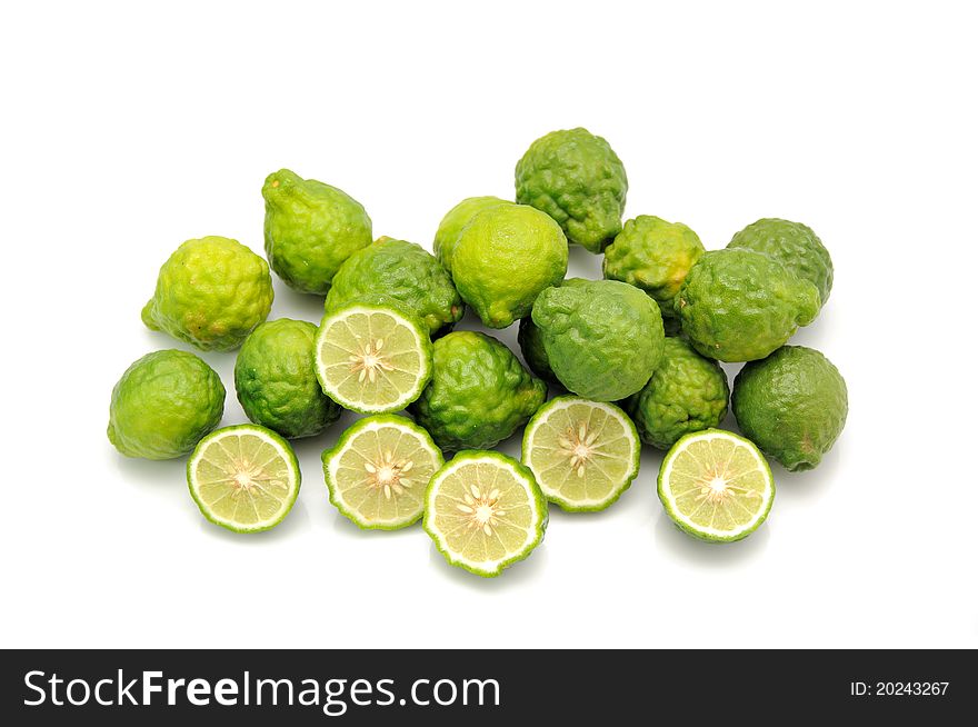 Green kaffir lime isolated on white background