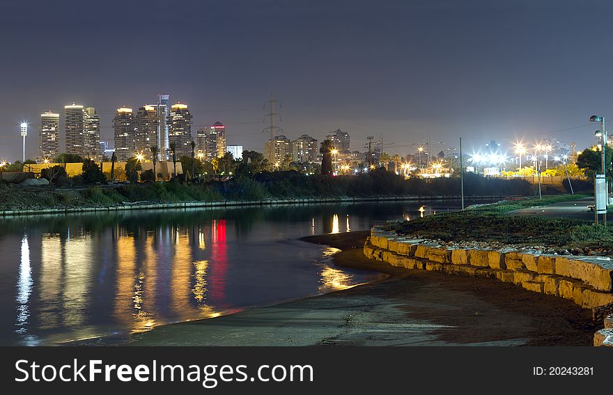 Panorama of Tel Aviv city and river at the night. Panorama of Tel Aviv city and river at the night