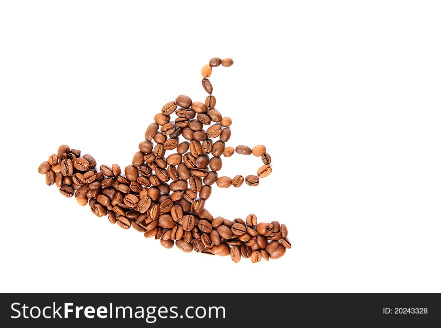 Many coffee beans of a white background