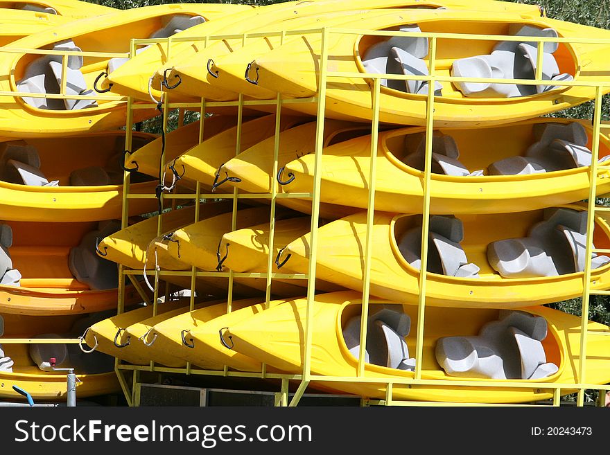 Yellow canoes on a trailer