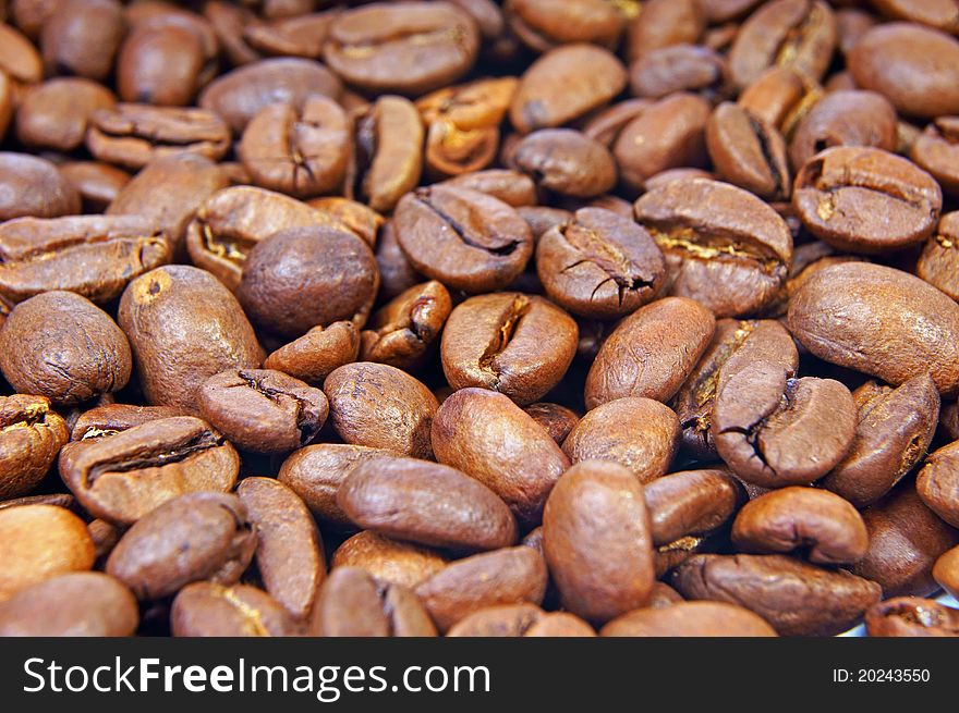 Many coffee beans as the backdrop