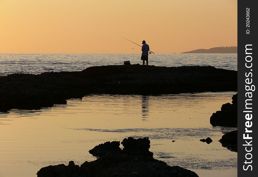 Fishing off the rocks in Turkey. Fishing off the rocks in Turkey