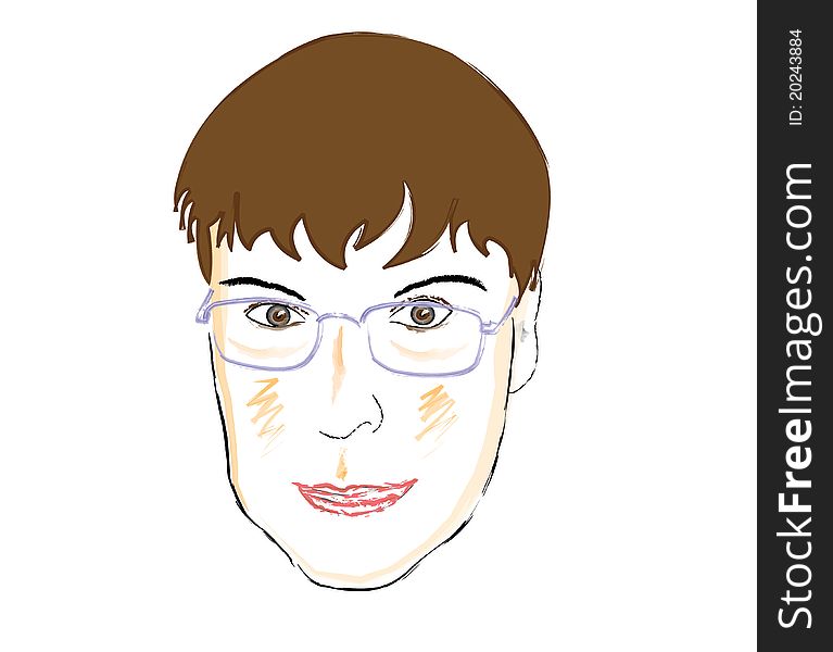 Man's face with glasses, brown hair