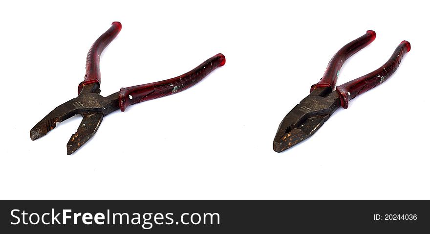 An old plier, with two stances open and closed. An old plier, with two stances open and closed