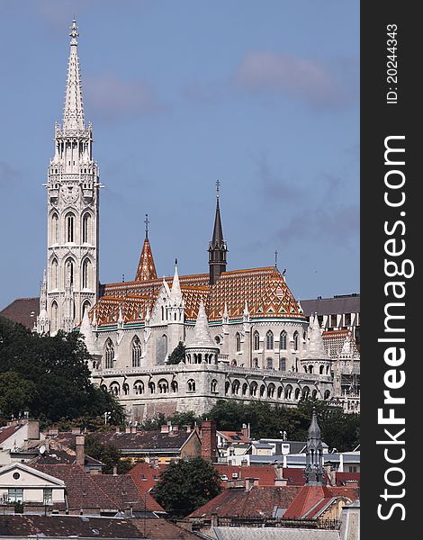 The view of Matthias church as the part of the Buda castle complex in Budapest, Hungary. The view of Matthias church as the part of the Buda castle complex in Budapest, Hungary.