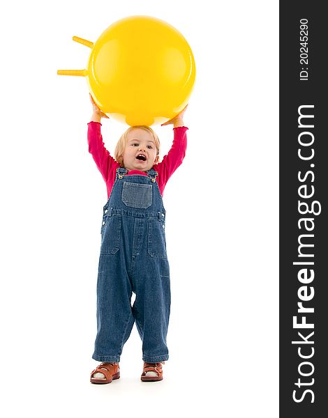 Child with ball, on white background.