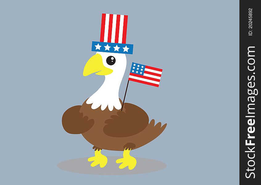 Bald eagle with american flag and hat. Bald eagle with american flag and hat.