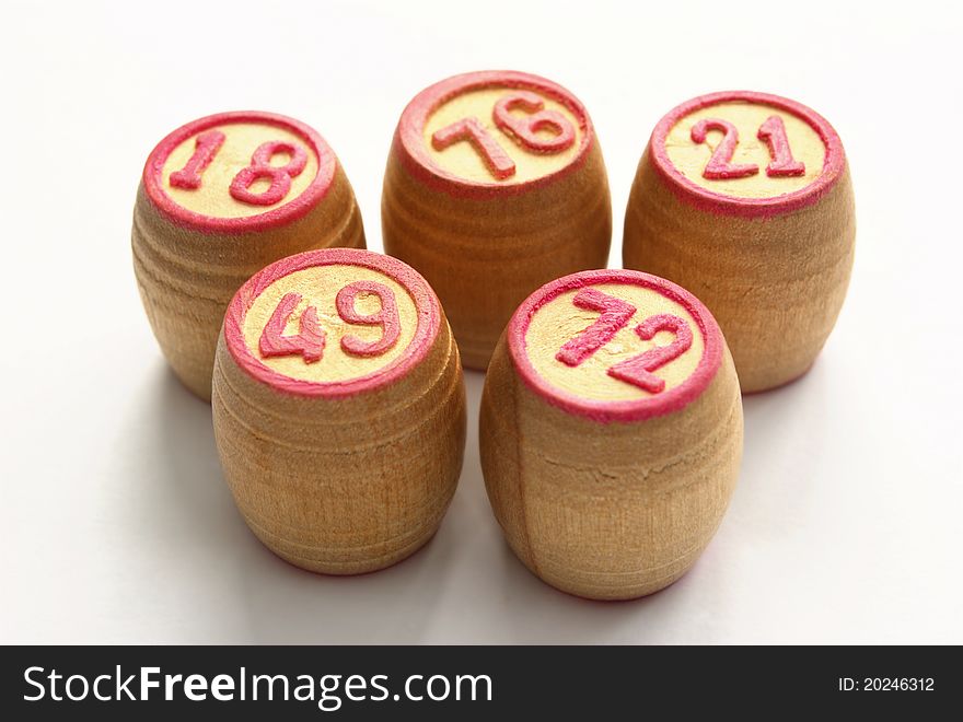 Wooden Barrels With Lotto Games In Red Digits