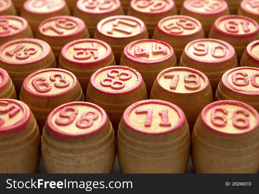 Wooden Barrels With Lotto Games In Red Digits