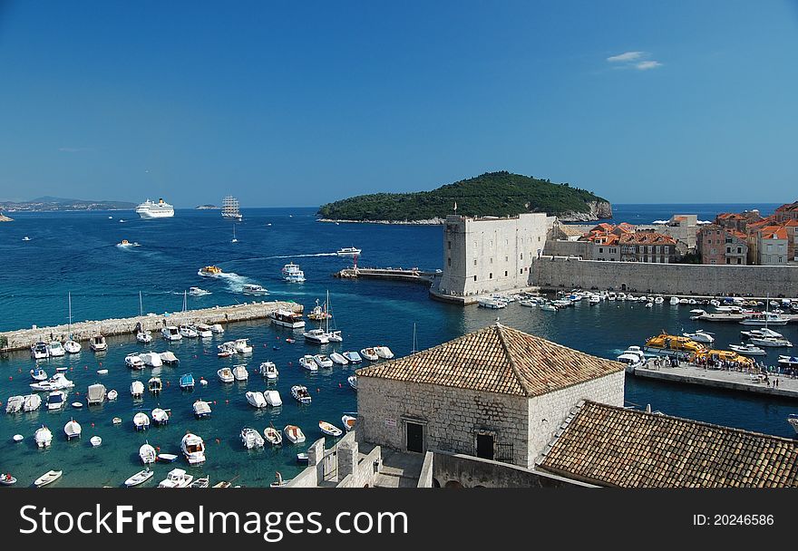 A photograph of the harbour at the ancient city of Dubrovnik in Croatia. A photograph of the harbour at the ancient city of Dubrovnik in Croatia