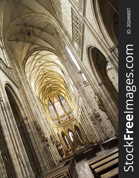 Indoor shot of the main nave and Vault in St. Vitus Cathedral, in Prague, Czech Republic. Photo taken on May, 2011. Indoor shot of the main nave and Vault in St. Vitus Cathedral, in Prague, Czech Republic. Photo taken on May, 2011