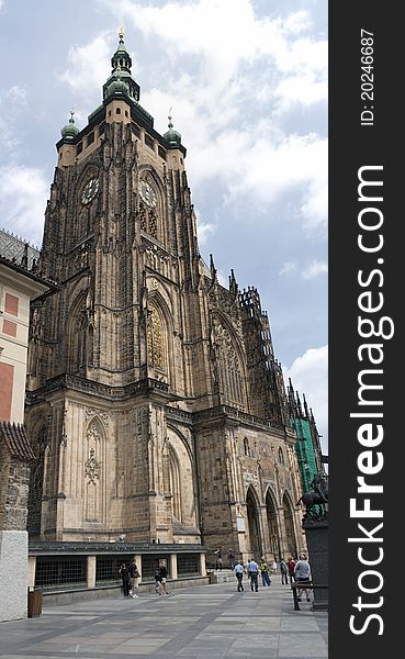 Right side of Saint Vitus Cathedral in Prague, Czech Republic. Photo taken on May, 2011