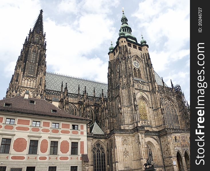 Right side of Saint Vitus Cathedral in Prague, Czech Republic. Photo taken on May, 2011