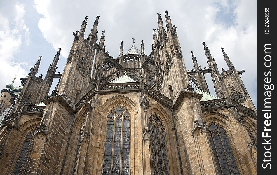Radiating Chapels and Flying Buttress of Gothic Prague Saint Vitus' Cathedral in Prague Castle. . Radiating Chapels and Flying Buttress of Gothic Prague Saint Vitus' Cathedral in Prague Castle.