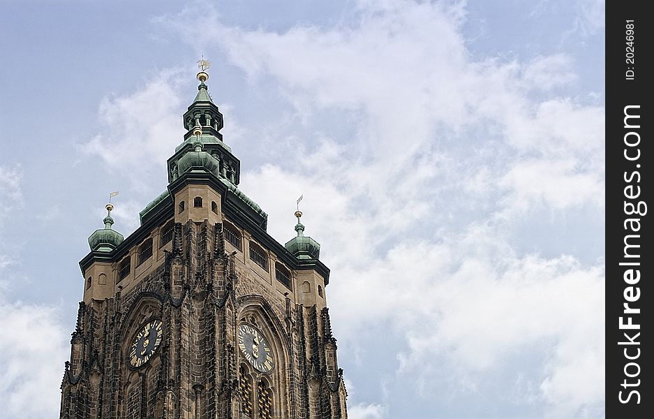 Right Tower of Saint Vitus Cathedral in Prague, Czech Republic. Photo taken on May, 2011