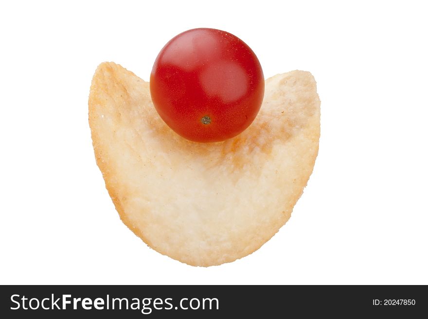 Potato chips from organic products on a white background.