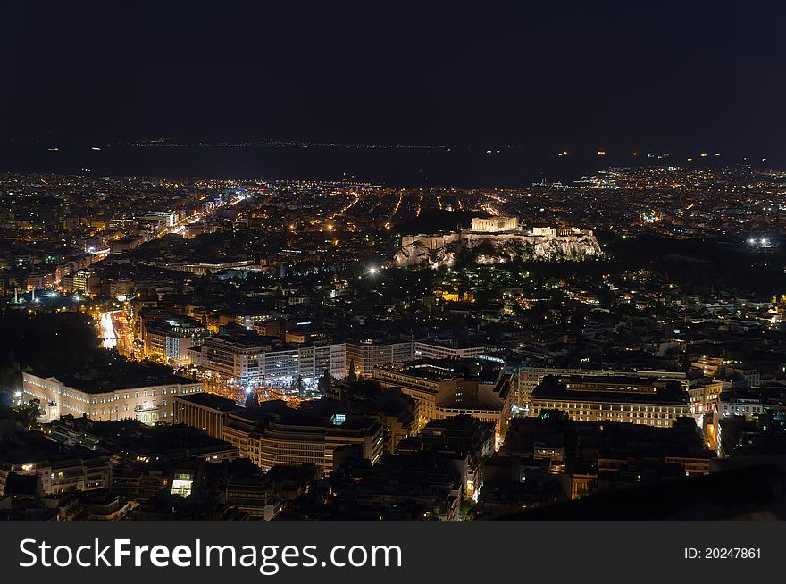 Night view of the Acropolis in Athens