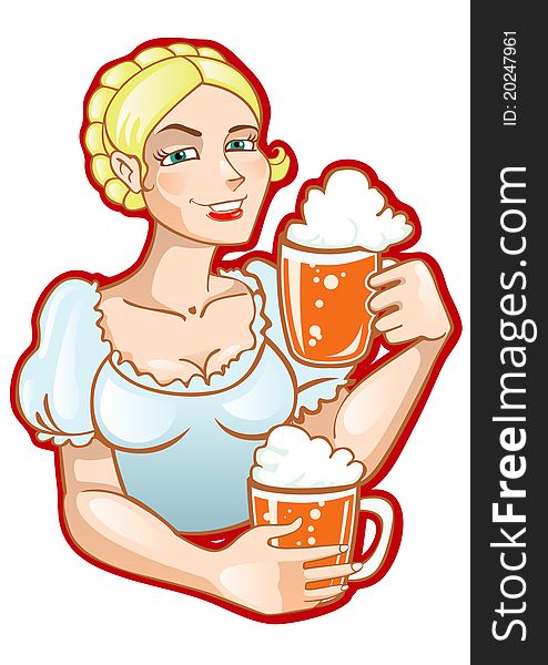 Girl with two mugs of beer (vector)